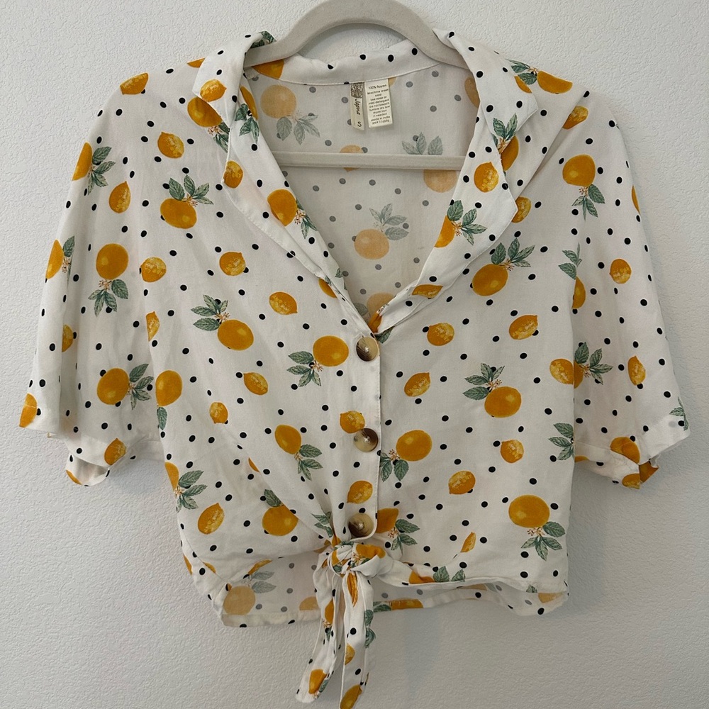 Japna White Blouse with Black Dots and Orange Accents
